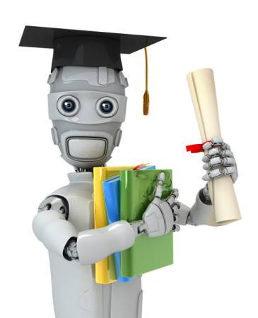 diplomás, robot, papír, diploma, fájlok, könyvek, kalap Vladimir Nikitin - Dreamstime