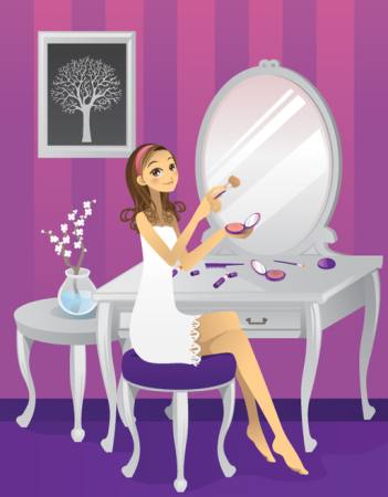 nő, smink, fa, tükör, asztal Artisticco Llc - Dreamstime