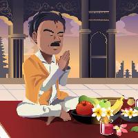 Pixwords A képet férfi, imádkozik, élelmiszer, eszik, Appels, banán, gyümölcs, indiai Artisticco Llc (Artisticco)