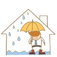 vizet, szivárgás, férfi, esernyő, eső, ház Falara - Dreamstime