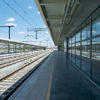 állomás, vonat, pályák, üveg, ég, vasút Quintanilla