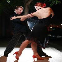 tánc, férfi, nő, fekete, ruha, színpadi, zenei Konstantin Sutyagin - Dreamstime